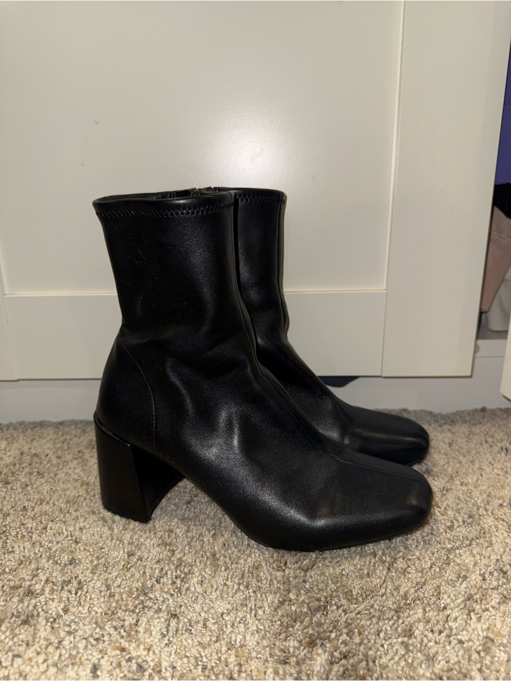 Black Women's Square-Toe Block Heel Ankle Boots